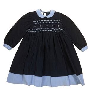 Vintage VIVE LA FÊTE Smocked navy & blue dress 2 year old